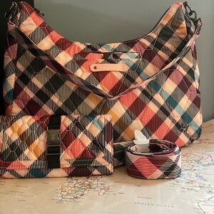 2 Pieces LUG Throttle Wallet and Winger shoulder/crossbody bag Pink Plaid NWOT